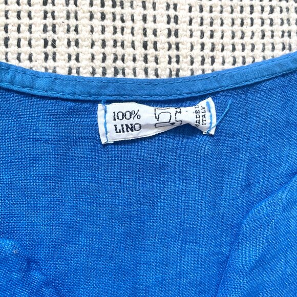 Blue 100% linen Made in Italy tiered midi dress - Picture 5 of 5